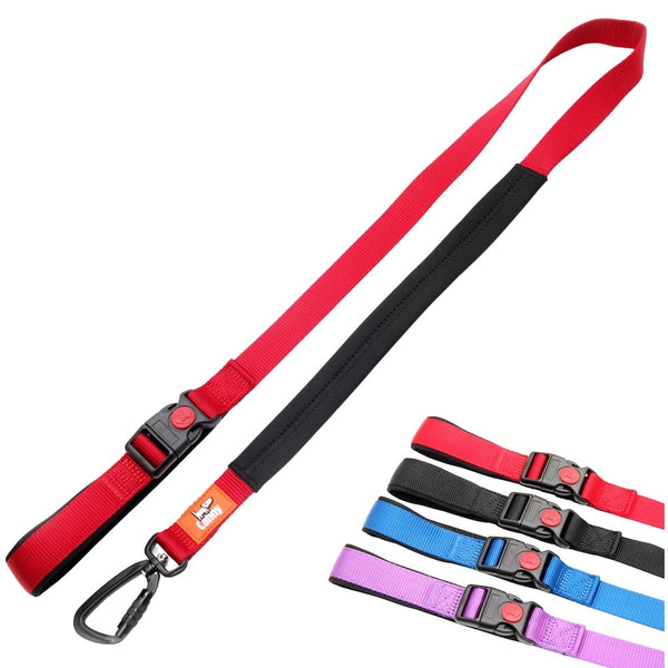 Red 120cm Canny Connect anti escape lead for medium-large dogs with padded handle and locking carabiner, all 4 colour options shown.