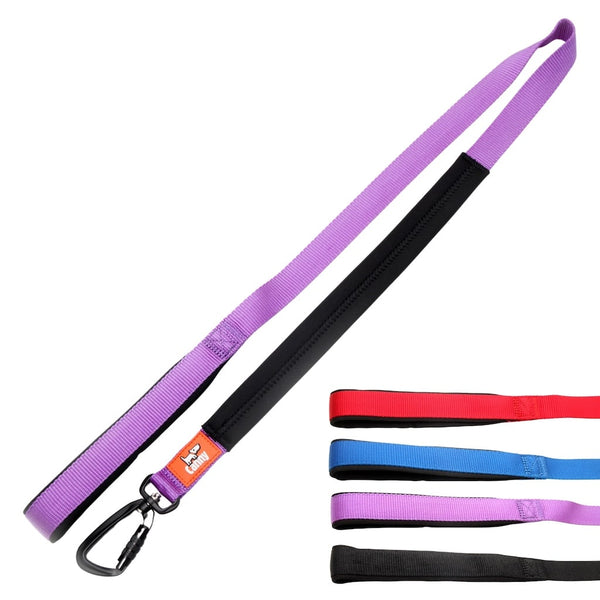 Purple 120cm Canny no pull lead for medium-large dogs with padded grip and locking carabiner, with colour swatches shown.